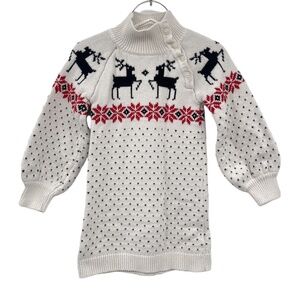 Janie And Jack | Fair Isle Reindeer Sweater Dress | Cream & Sugar | Sz 3